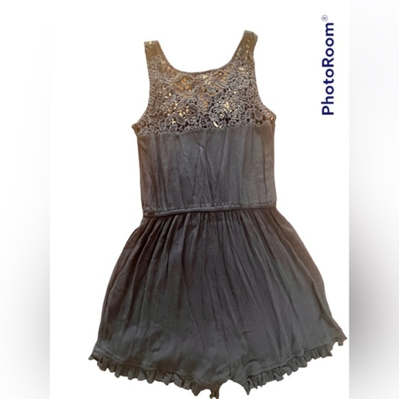 Cape Juby Navy Blue Romper with Lace Back. Floral Embroidered Detail D16 - Picture 4 of 4